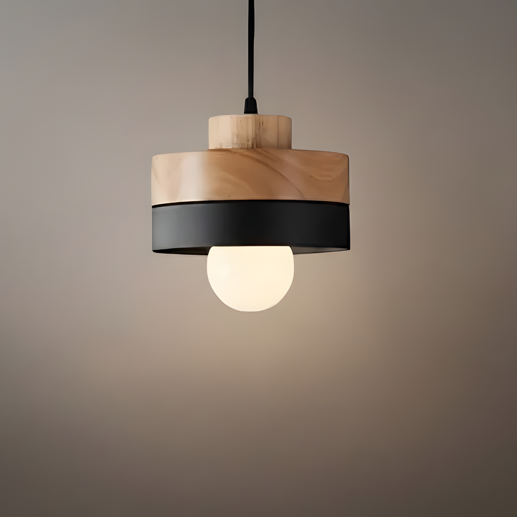Modern Square/Round Pendant Light – Black/White Metal/Wood for Dining Room - Flindria
