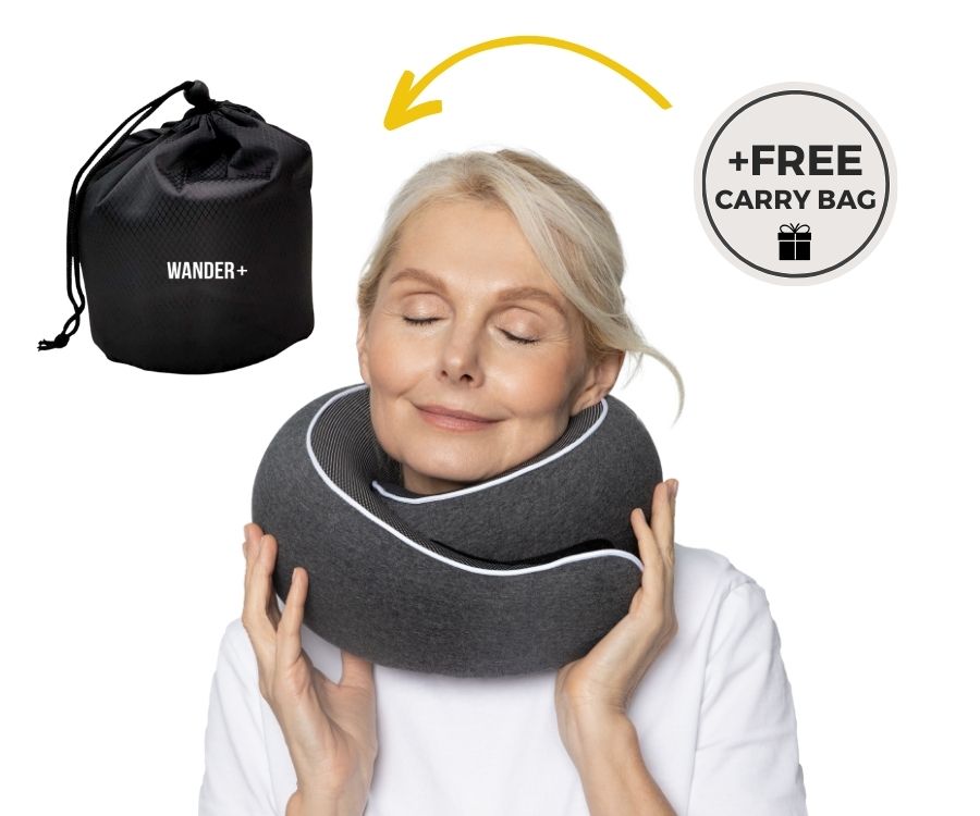 Almofada de viagem para o pescoço em espuma viscoelástica — Ajuste ergonómico e formato compacto para transportar