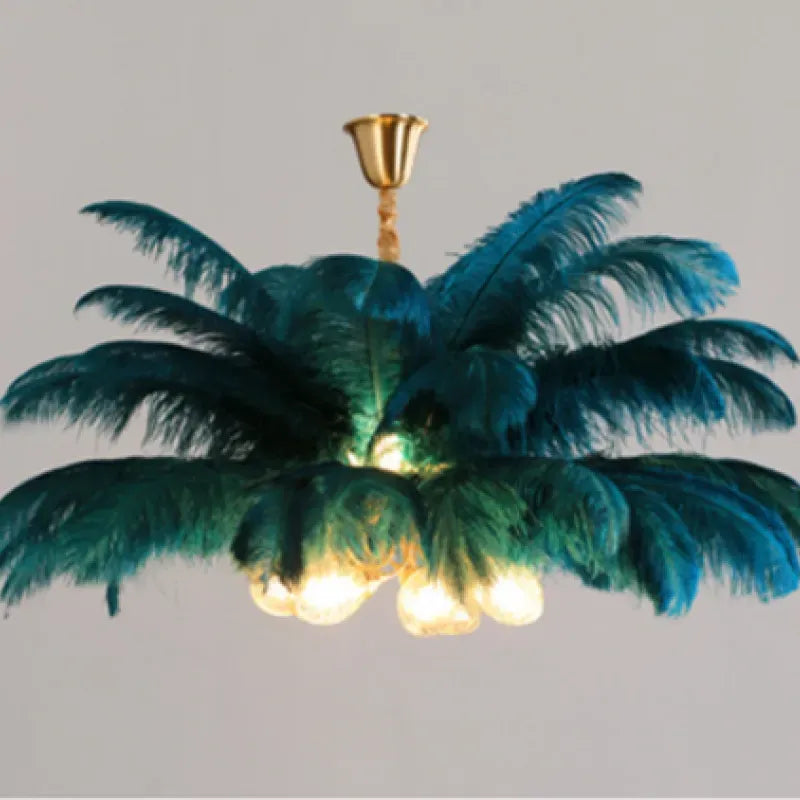 Lámpara colgante Art Deco — Latón/plumas de 8 colores para dormitorio/comedor de lujo - Flindria