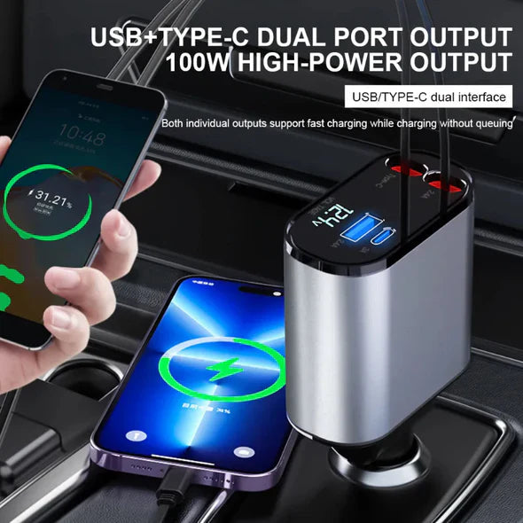4 In 1 Retractable Car Charger | Filindra