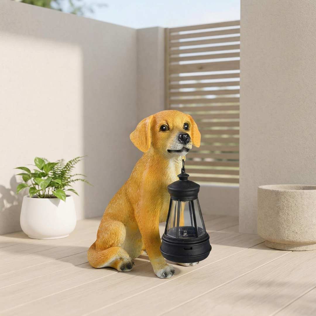 Solar Powered Dog Statue — Weather Resistant Garden Ornament