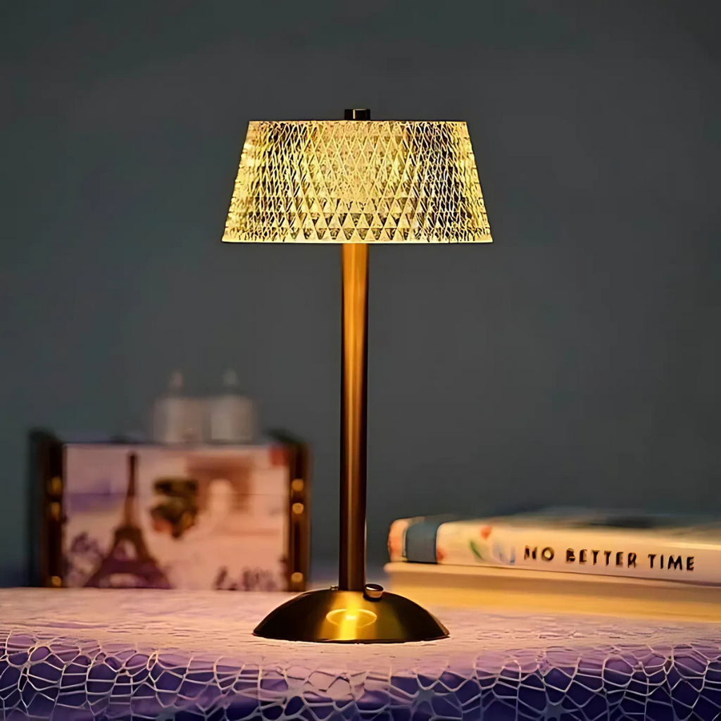 Lumora Tischlampe mit kristallinem LED, kabellos und wiederaufladbar