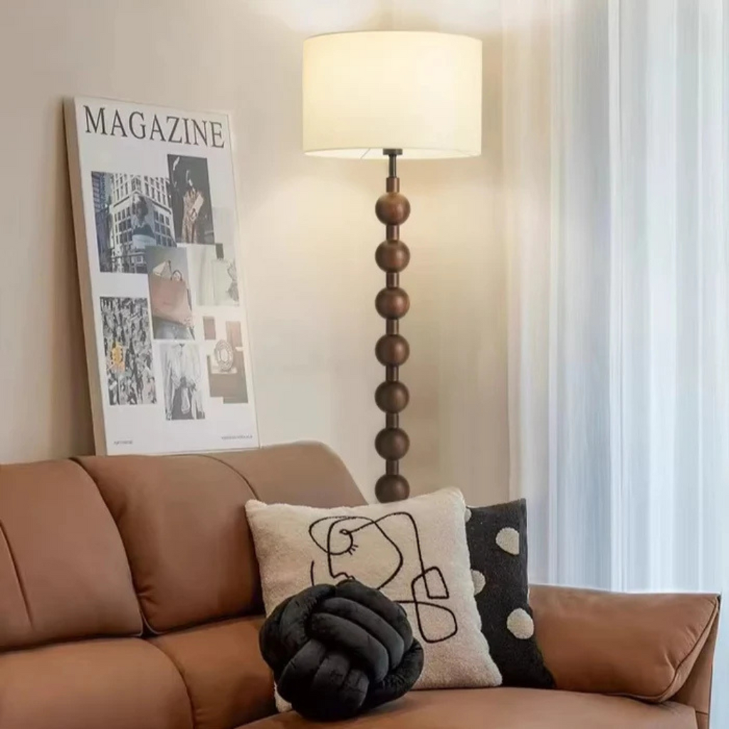 LumaVero Floor Lamp Made From Wood With Japandi Style Warm LED Glow And Fabric Diffuser