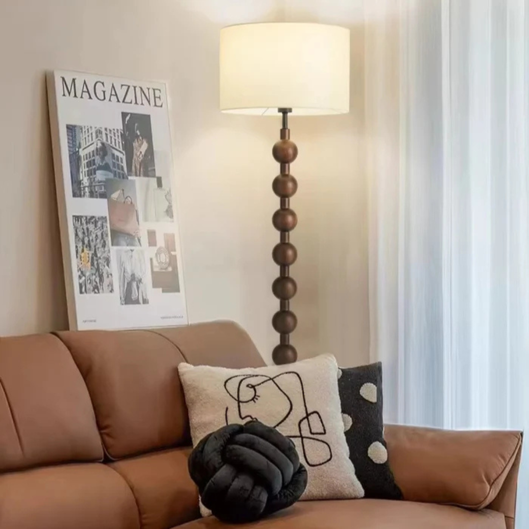 LumaVero Floor Lamp Made From Wood With Japandi Style Warm LED Glow And Fabric Diffuser
