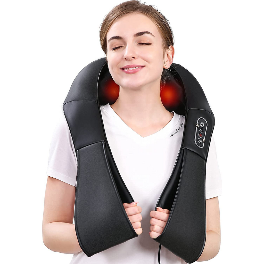 Vyhřívaný shiatsu masážní přístroj na krk a ramena s hlubokou tkáňovou masáží tlakových bodů | Filindra