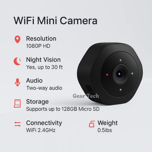 Nexara Mini Security Camera — 1080P HD, Night Vision, Two Way Audio, 30 Feet