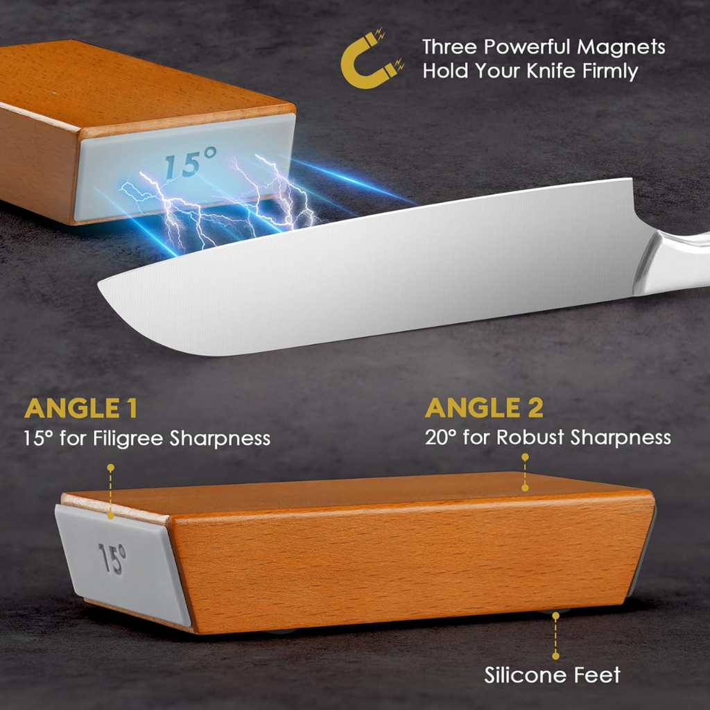 Rolling Knife Sharpener — Diamond Disc, Magnetic Holder, 15°/20° Angles