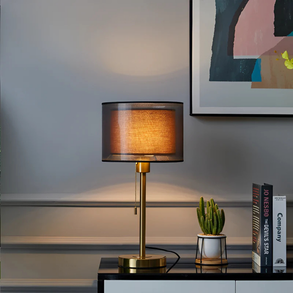Calara Vintage-Stil Tischlampe mit doppelschichtigem Stoffschirm für Ambiente  