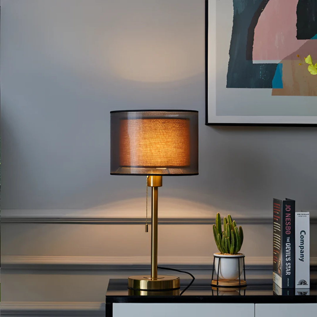 Calara Vintage Styled Table Lamp Featuring Dual Fabric Shade For Ambience