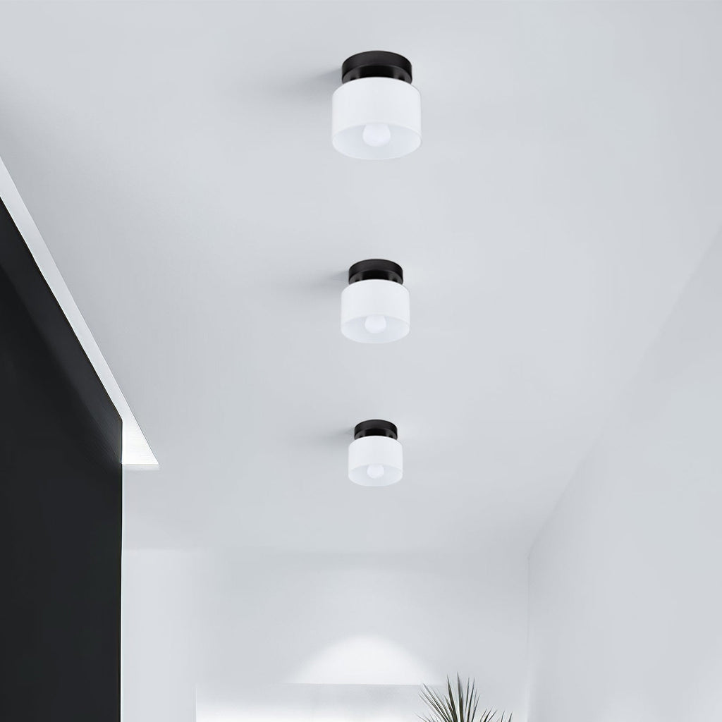 Retro Amber Glass Ceiling Light — E27/E26 Socket, Direct Mount, Cylindrical Shade