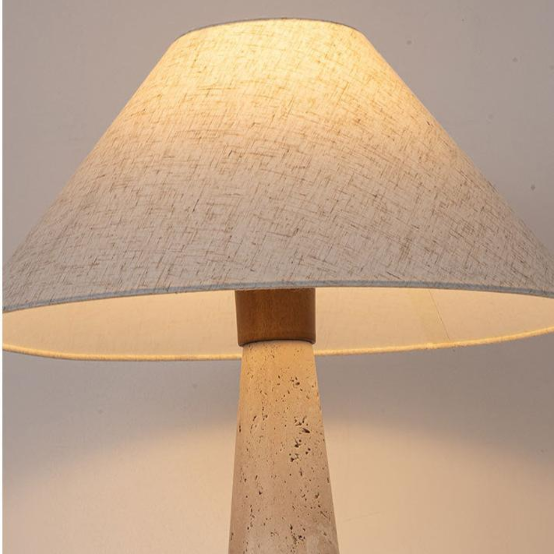 Maribel Travertine Table Lamp Featuring Fabric Shade For Cozy Living Spaces