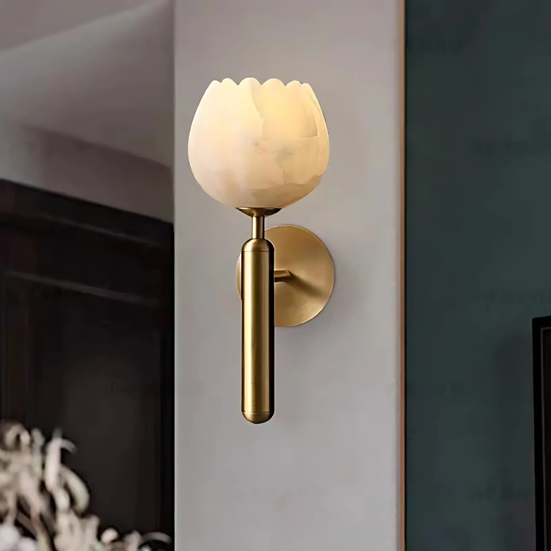 Solara Marble Wall Lamp Featuring LED Lighting And Copper Accents