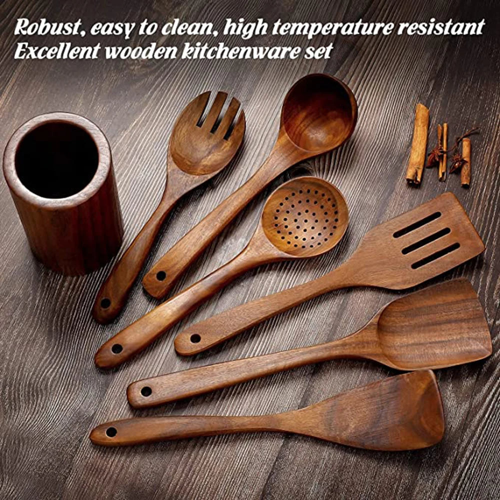 Premium Natural Teak Wood Utensils — Eco-Friendly, Non-Toxic