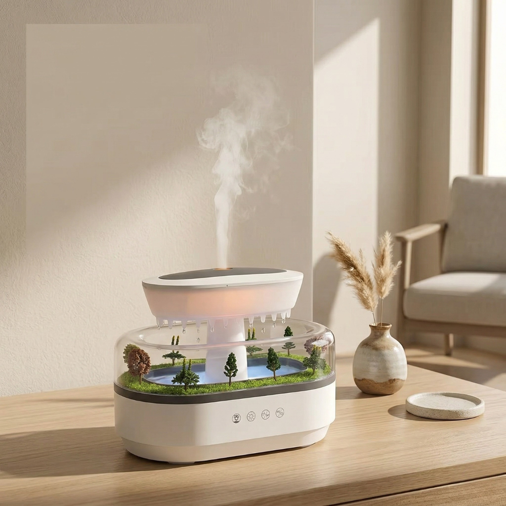 Aromatherapy LED Diffuser — Four-In-One Humidifier, Forest Waterfall Projection, Adjustable Lighting