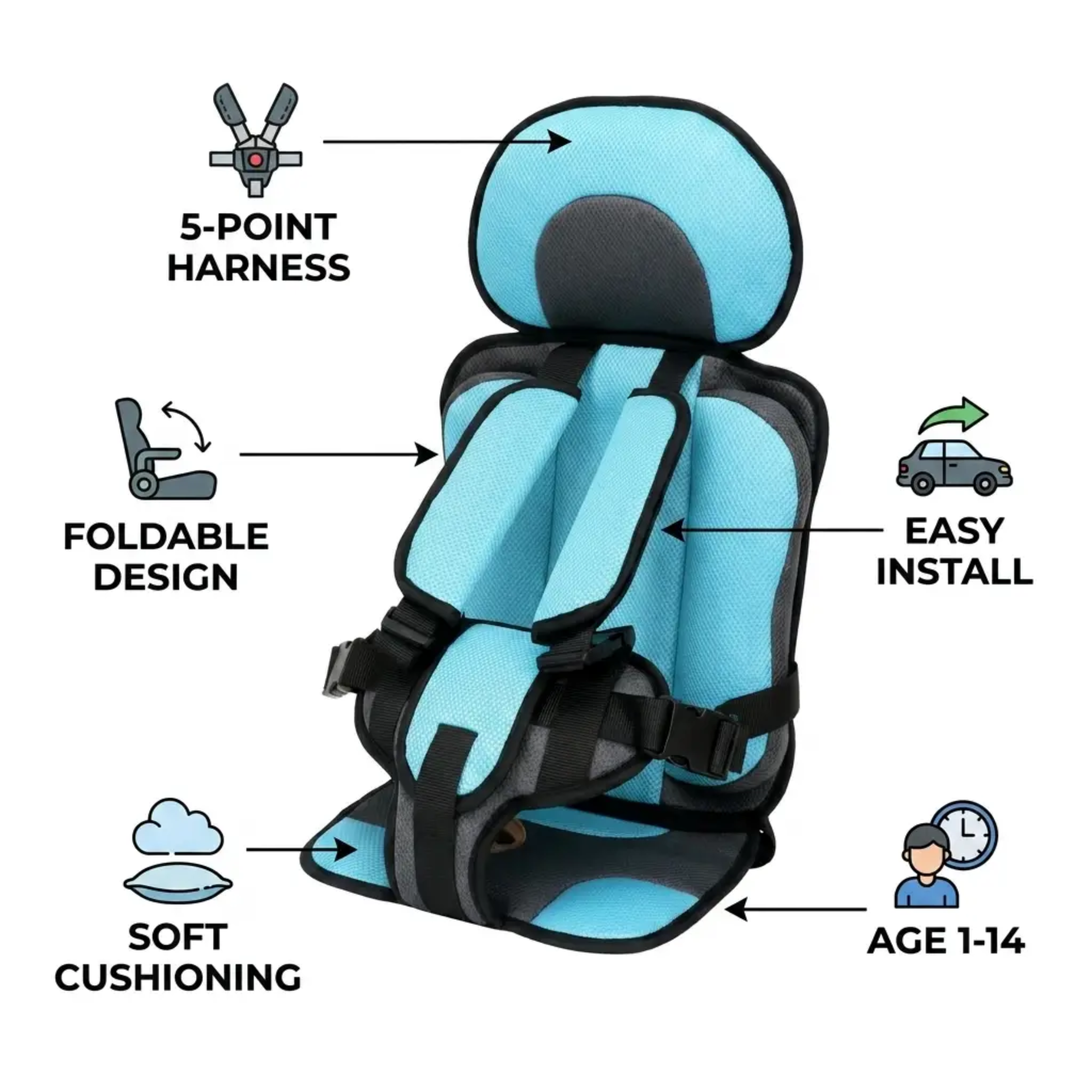 Portable Child Car Booster Seat – Foldable Compact & Travel Safety | Filindra