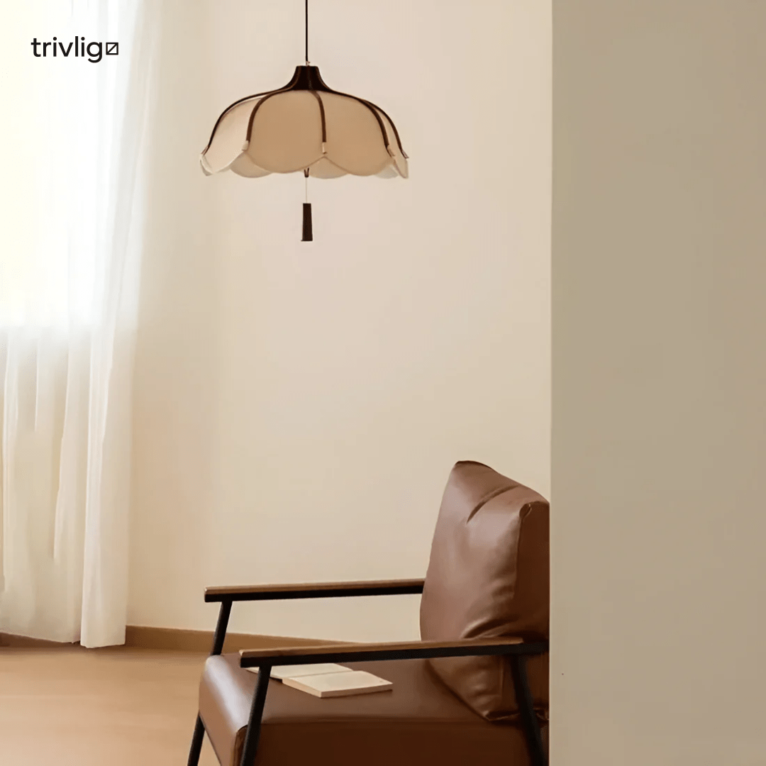 Kizumi Bloom Pendant Light With Fabric Flower, Modern Japanese Wabi-Sabi