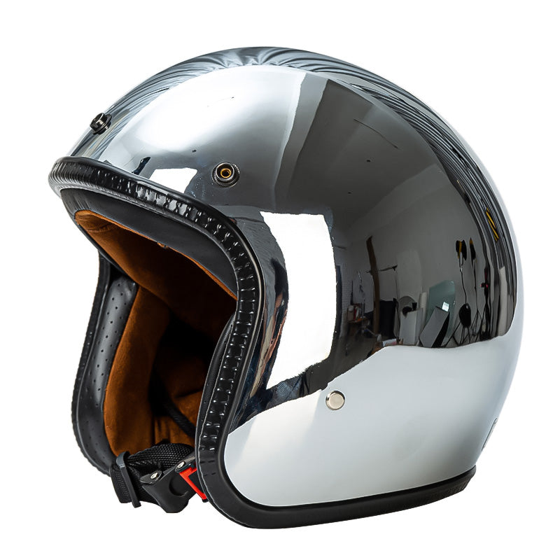 Casco retro plateado 3/4 para motocicleta — Aprobado por DOT y ECE