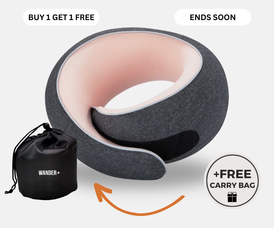Almofada de viagem para o pescoço em espuma viscoelástica — Ajuste ergonómico e formato compacto para transportar