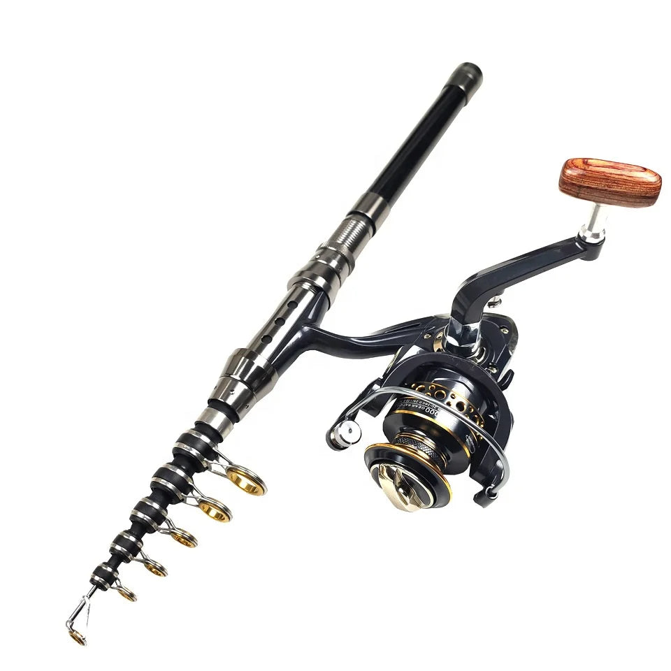 Komplettes Angelset mit Carbon-Teleskop-Spinnrute und -rolle