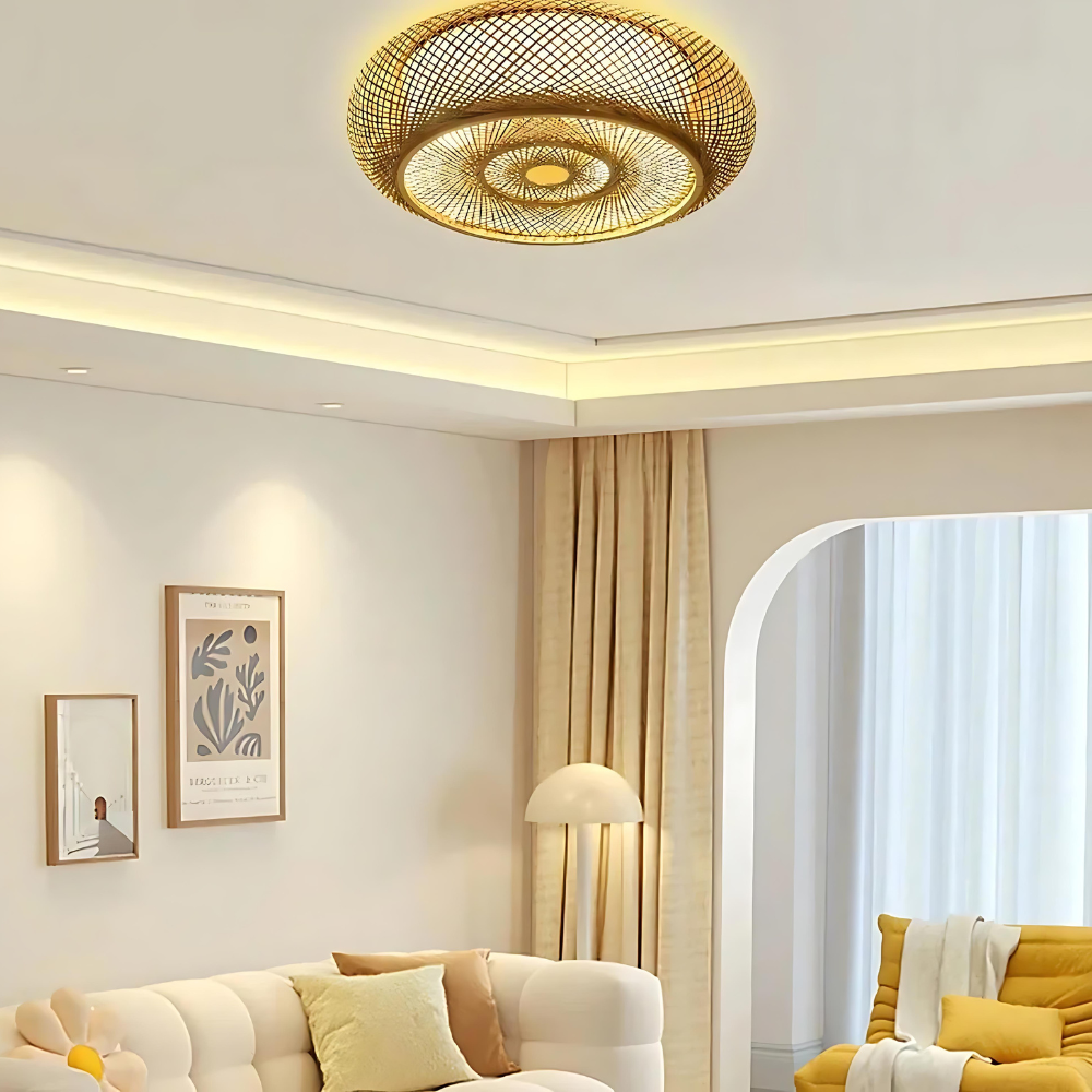 AiraWeave Bamboo Handwoven Ceiling Light For Boho And Scandinavian Interiors