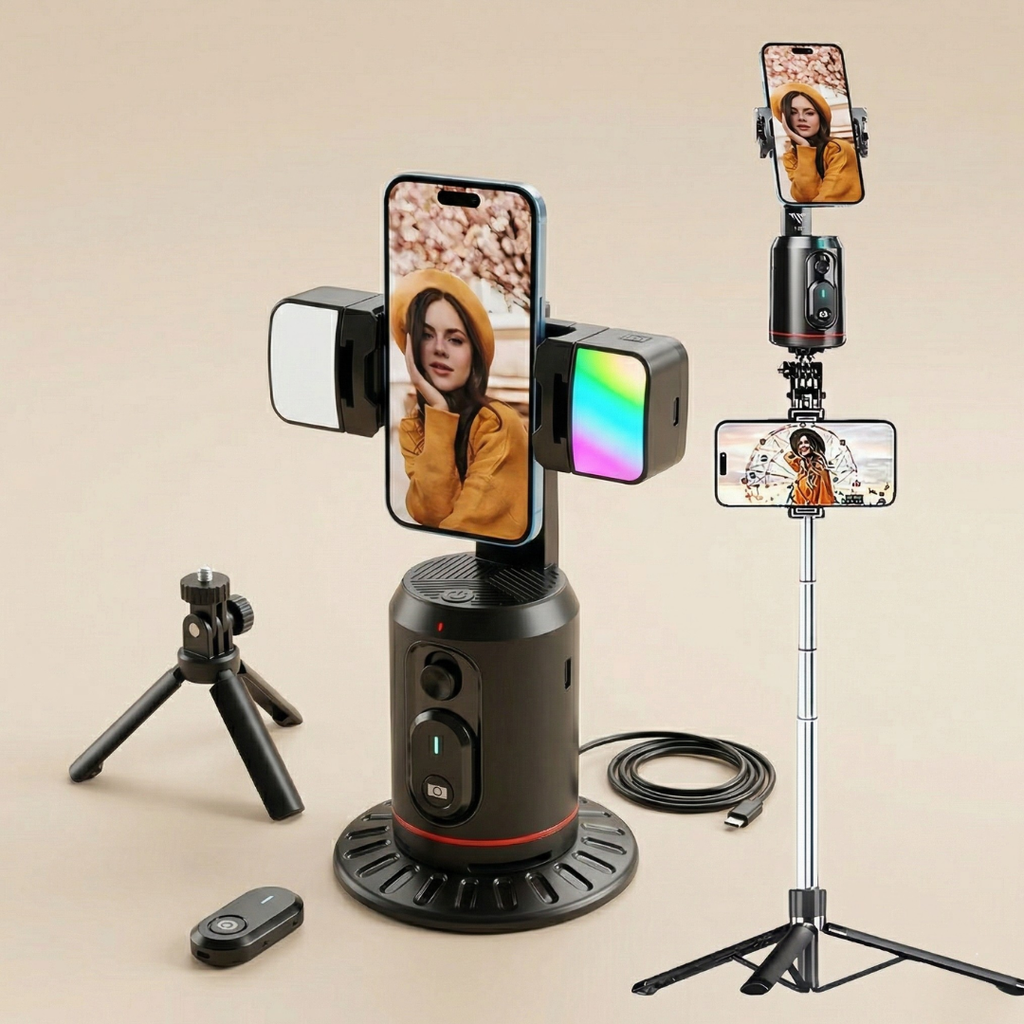Chytrý sledovací gimbal stabilizátor — motorizovaný držák proti otřesům, inteligentní sledování obličeje