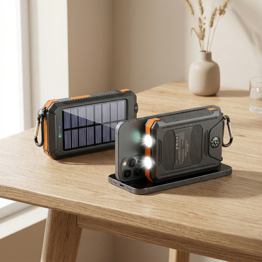 80000mAh Solar Power Bank — Integrated LED Light, Portable Charger