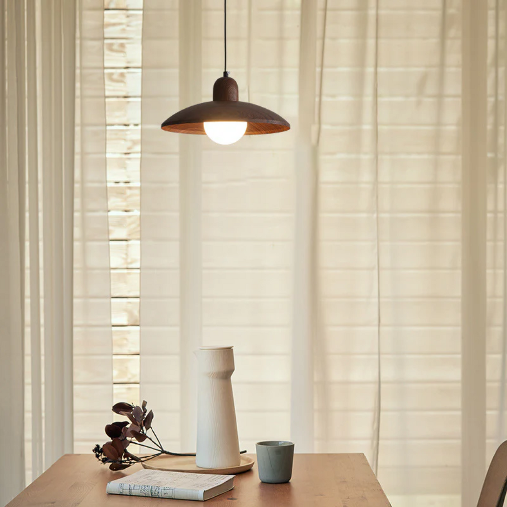 Kazumi Pendant Light In Walnut Wood Tone With Japanese Wabi Sabi Charm