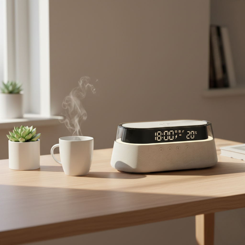 Smart Alarm Clock & Bluetooth Speaker — Multifunction Bedside Hub, Space-Saving Design