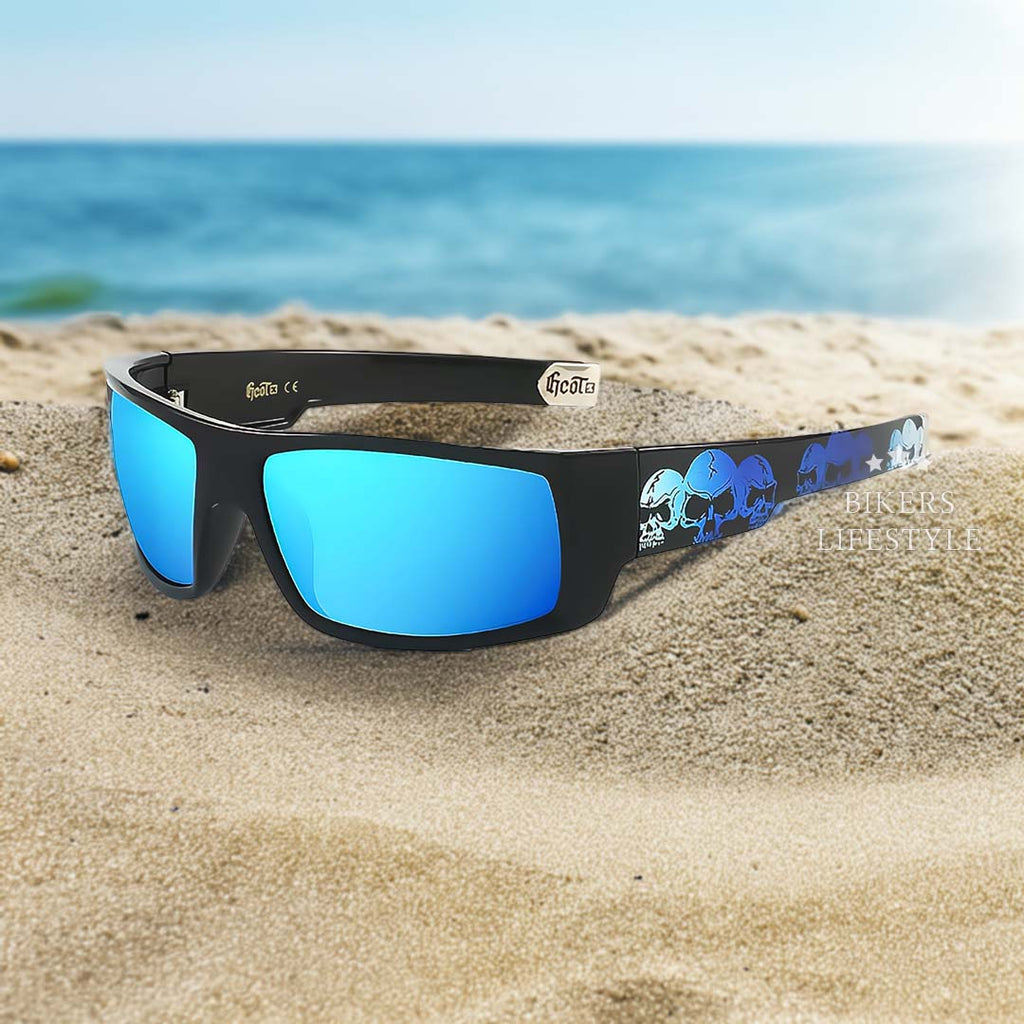 SkullGuard sportos polarizált napszemüveg — UV400-as koponyaminta