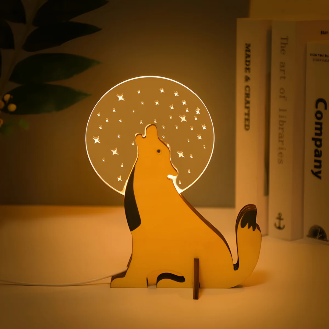 Noční LED světlo AuroraWood ze dřeva a akrylu pro teplé osvětlení ložnice