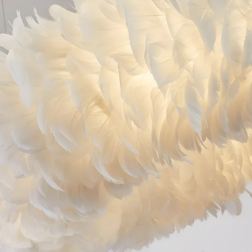 Aurelia White Circular Feathered Pendant Light With Diffused Glow