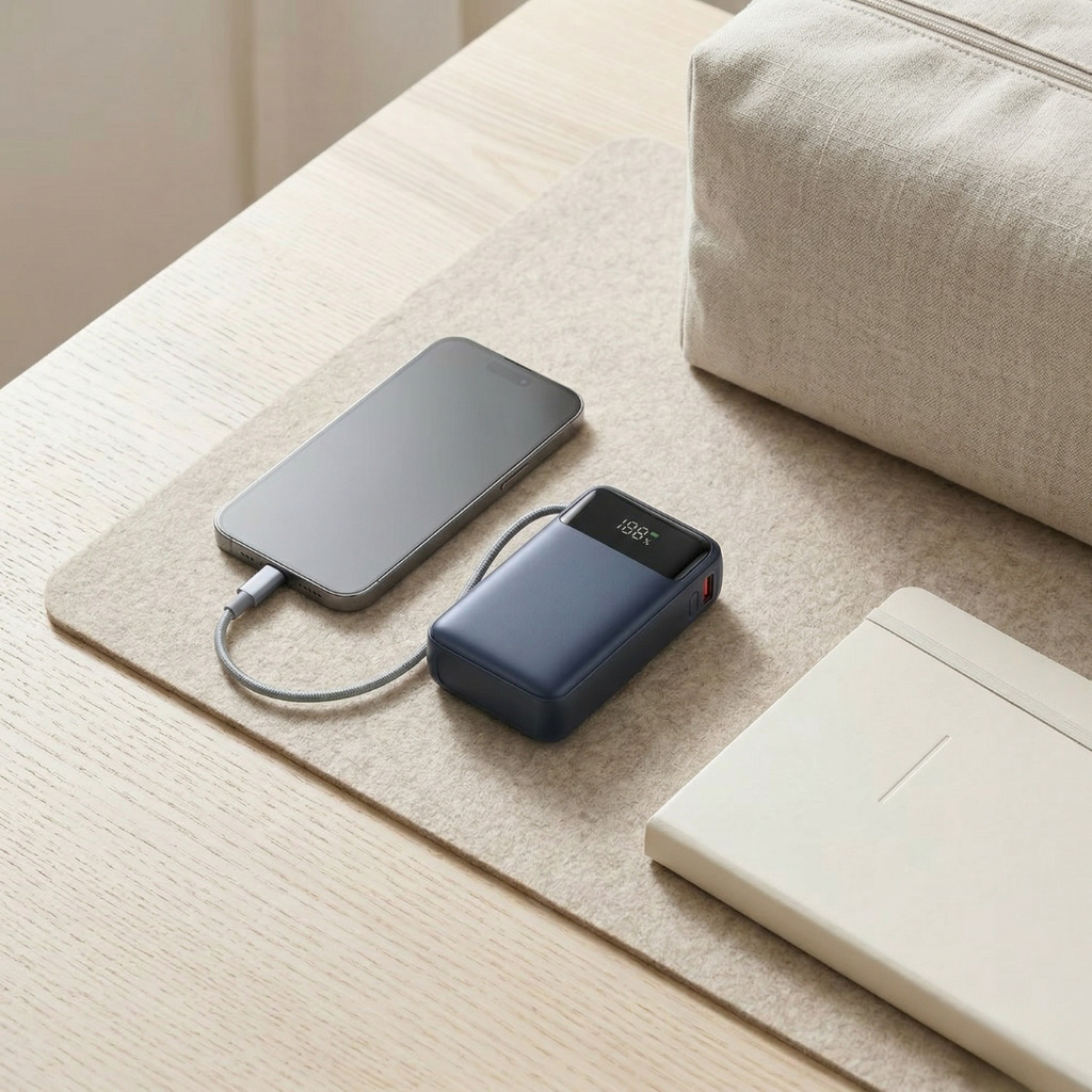 Φορητό power bank 20000mAh — Ενσωματωμένο καλώδιο, γρήγορη φόρτιση