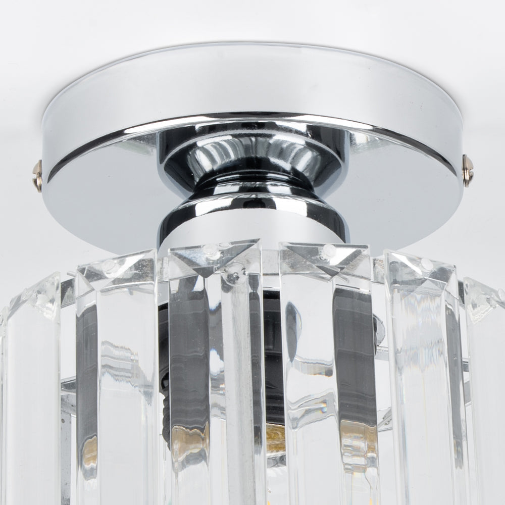 Candeeiro de teto de cristal de montagem à superfície — casquilho E27, prismas de vidro, estrutura metálica