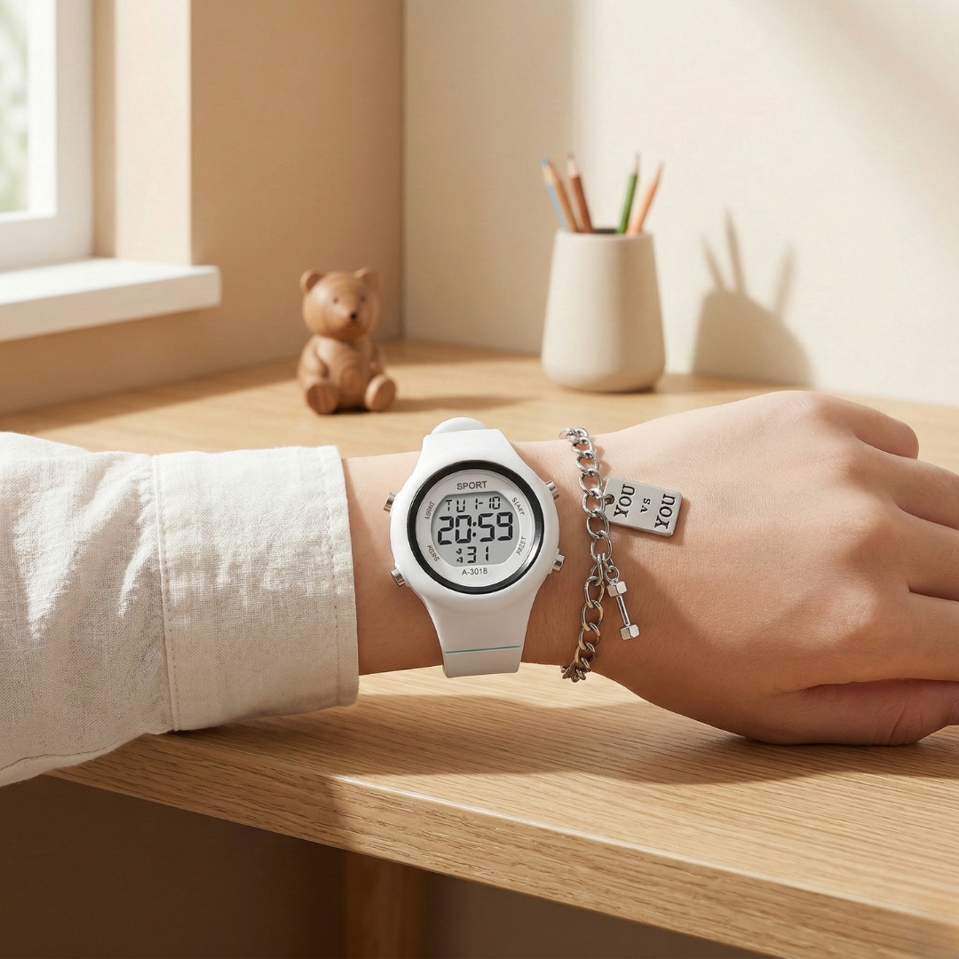 Digital Waterproof Sports Watch — Chronograph Timer, Alarm & Hourly Chimes