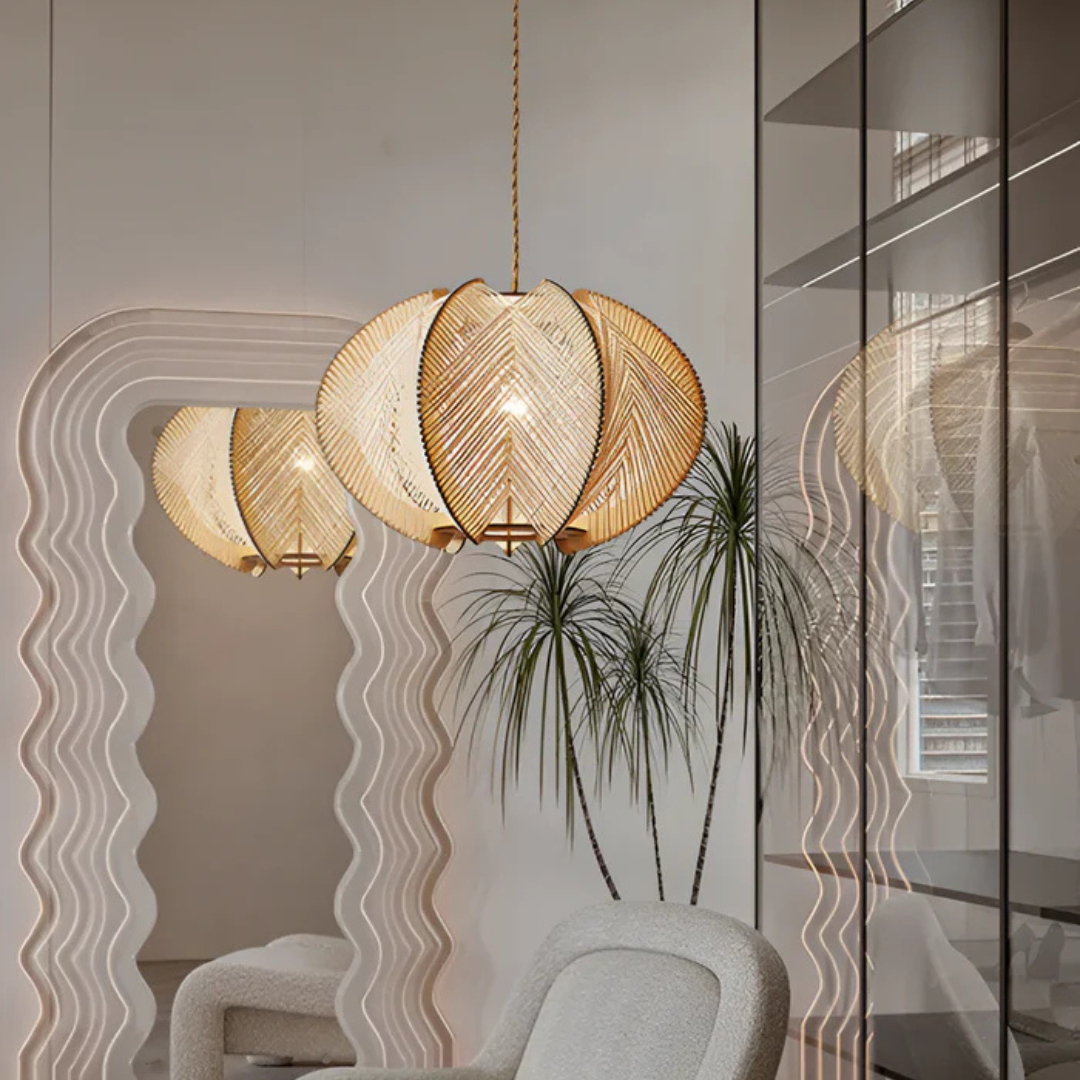 Aurelia Pendant Lamp In Wabi Sabi Wood And Hemp For Dining Rooms