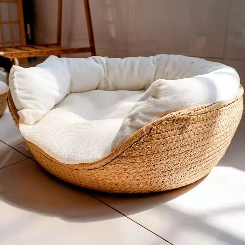 Pat împletit din bambus pentru animale de companie, Bamboo Bliss - Refugiu confortabil pentru odihnă