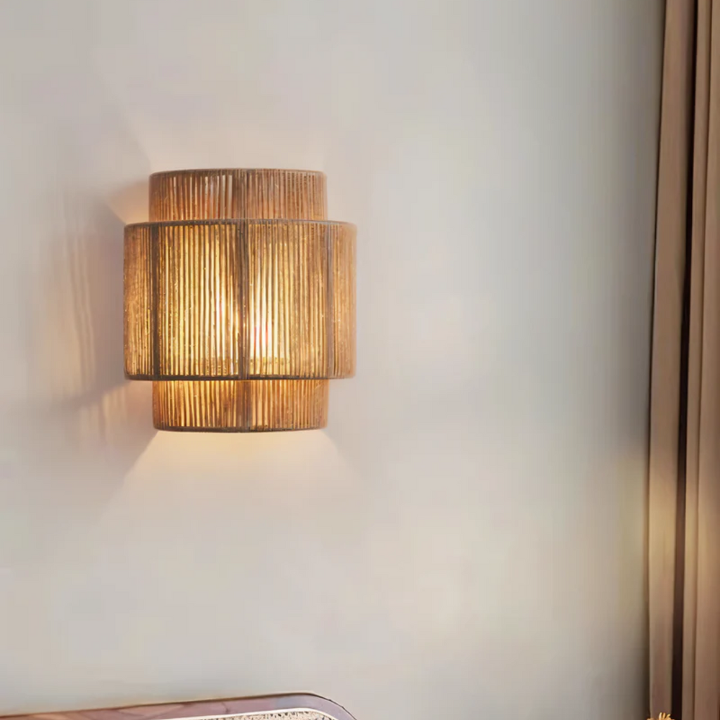 Solara Rattan Decor Wall Light With Hemp Shade Rope Home Lighting
