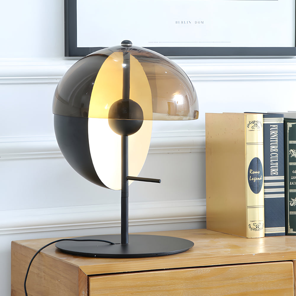 Theia Table Lamp — Vertical Half-Sphere, Horizontal Smoked Screen