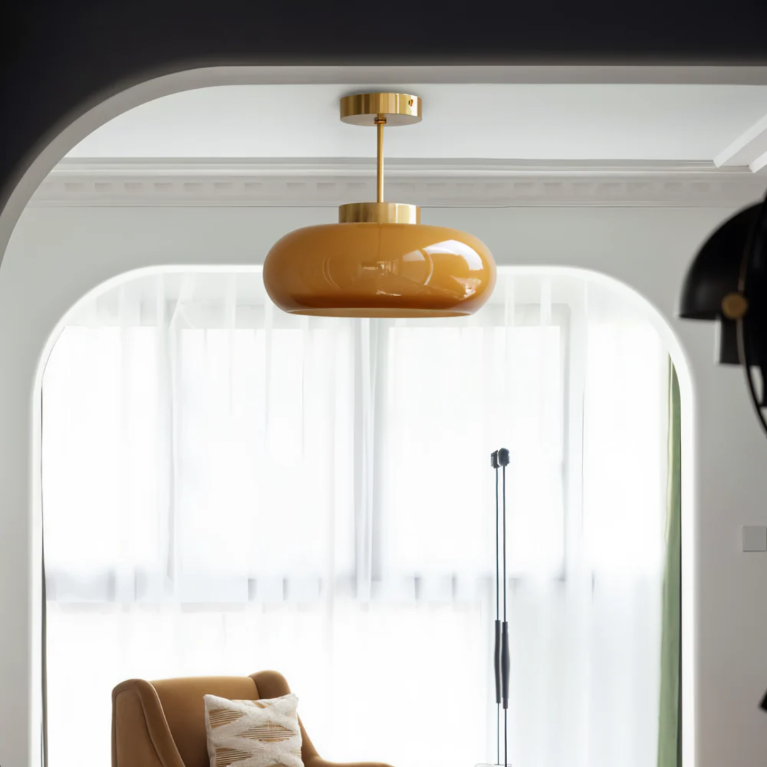 Vintage Round Glass Ceiling Lamp — 12W Integrated LED, Balanced Illumination