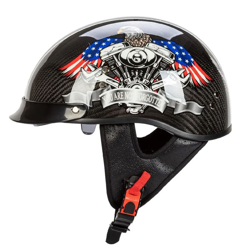 Retro Carbon Fiber Half Face Helmet — Lightweight, DOT ECE Certified