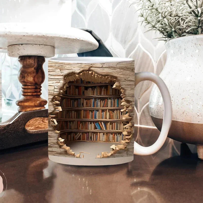 3D Library Bookshelf Mug, Coffee Mugs Gift for Book Lovers | Filindra