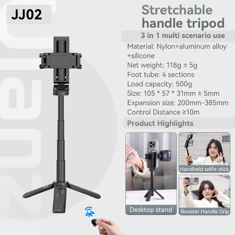 Bluetooth-Selfie-Stick-Stativ — ausziehbarer 4-teiliger 360°-Halter