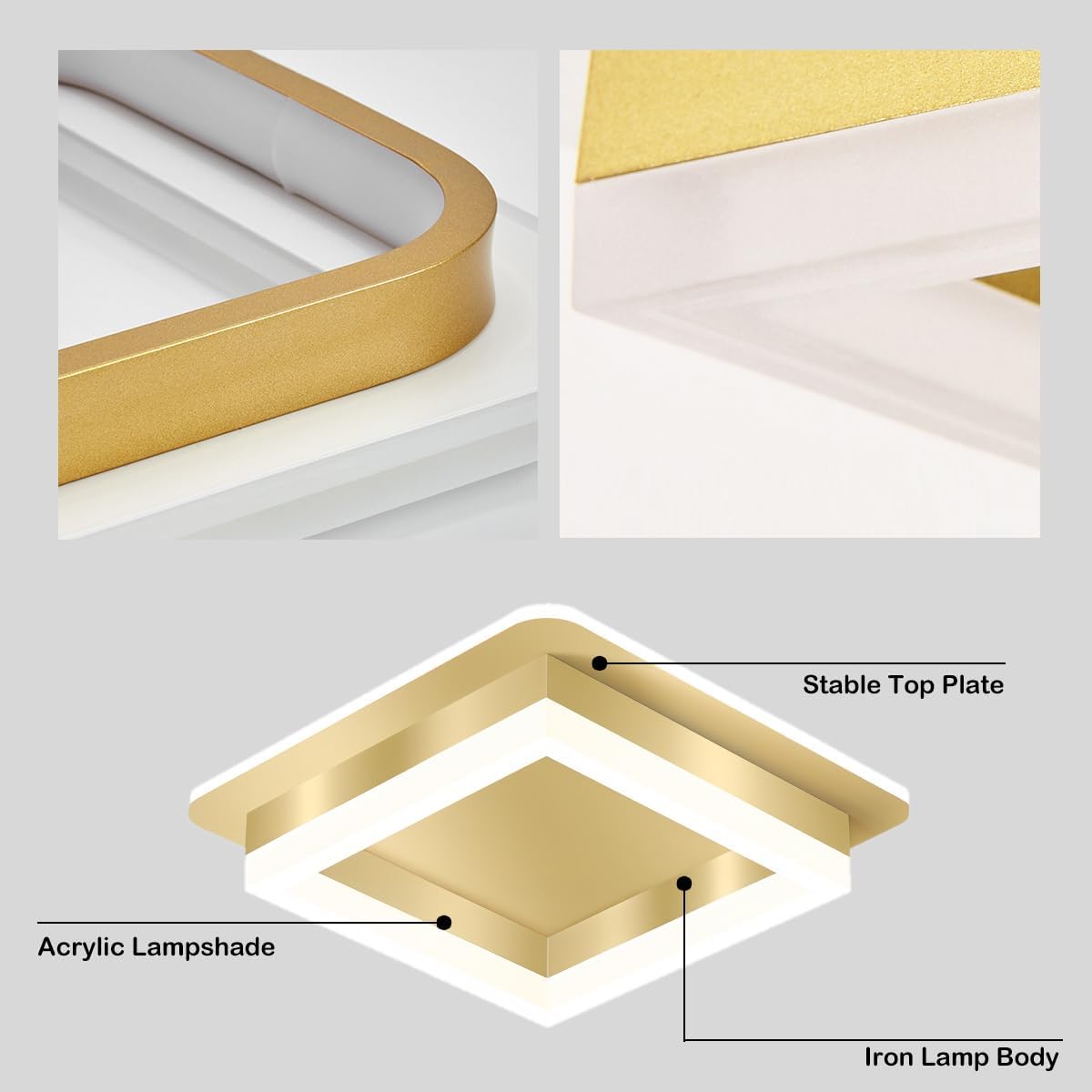 Modern Square Flush Mount LED Ceiling Light — Metal Housing, Acrylic Panel