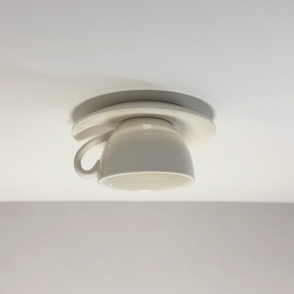 Ceramic Coffee Cup Ceiling Light — Integrated LED, Blue and Pink
