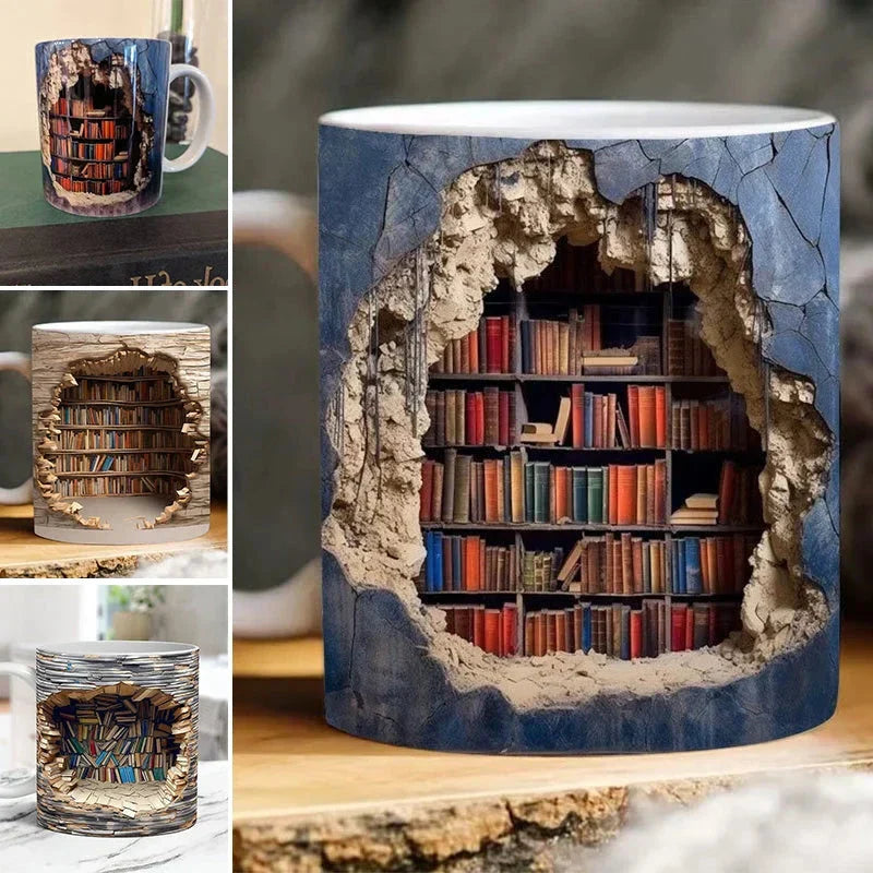 3D Library Bookshelf Mug, Coffee Mugs Gift for Book Lovers | Filindra