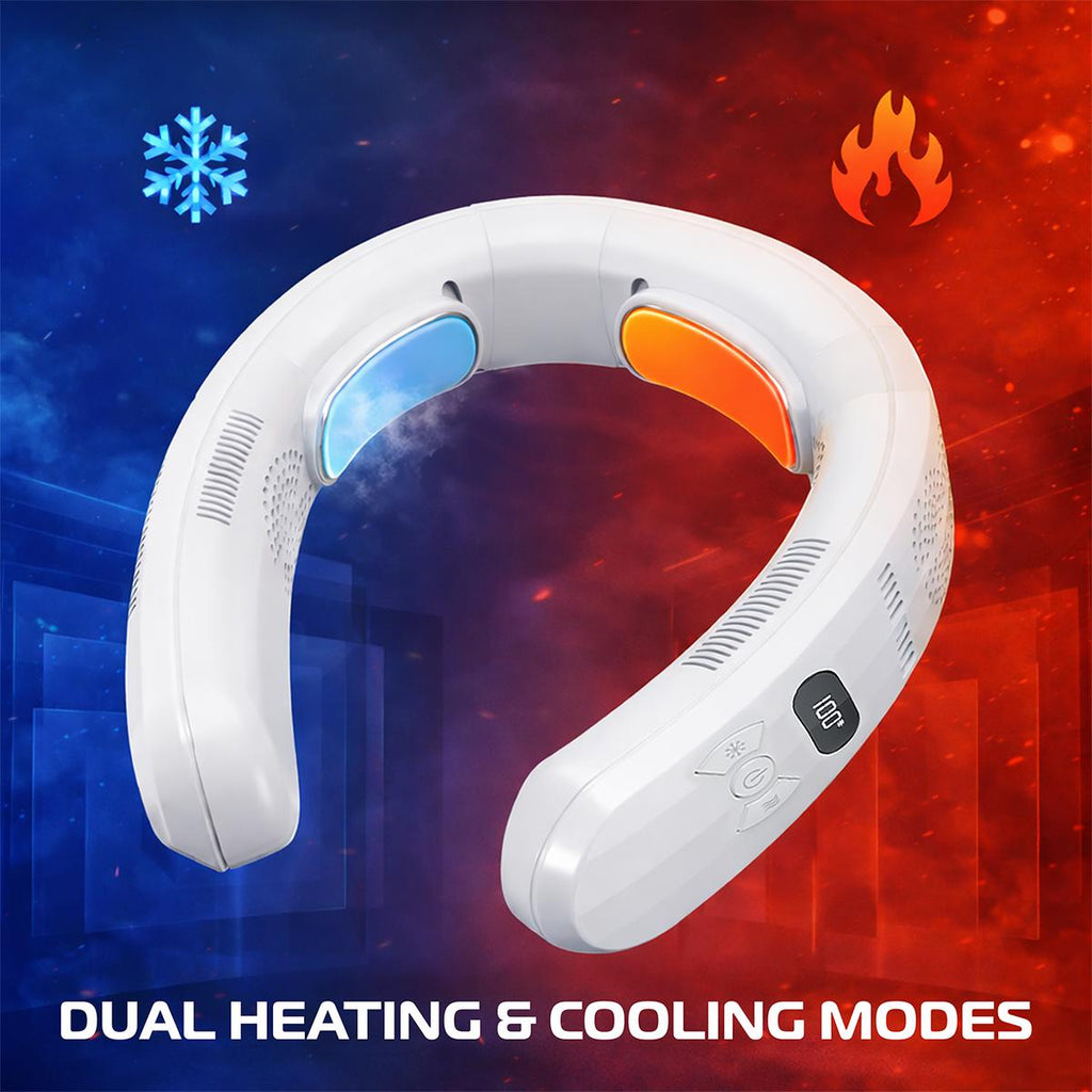 ThermoFlow 3-Zone Wearable Neck Fan – Adjustable Neck Cooler and Heater
