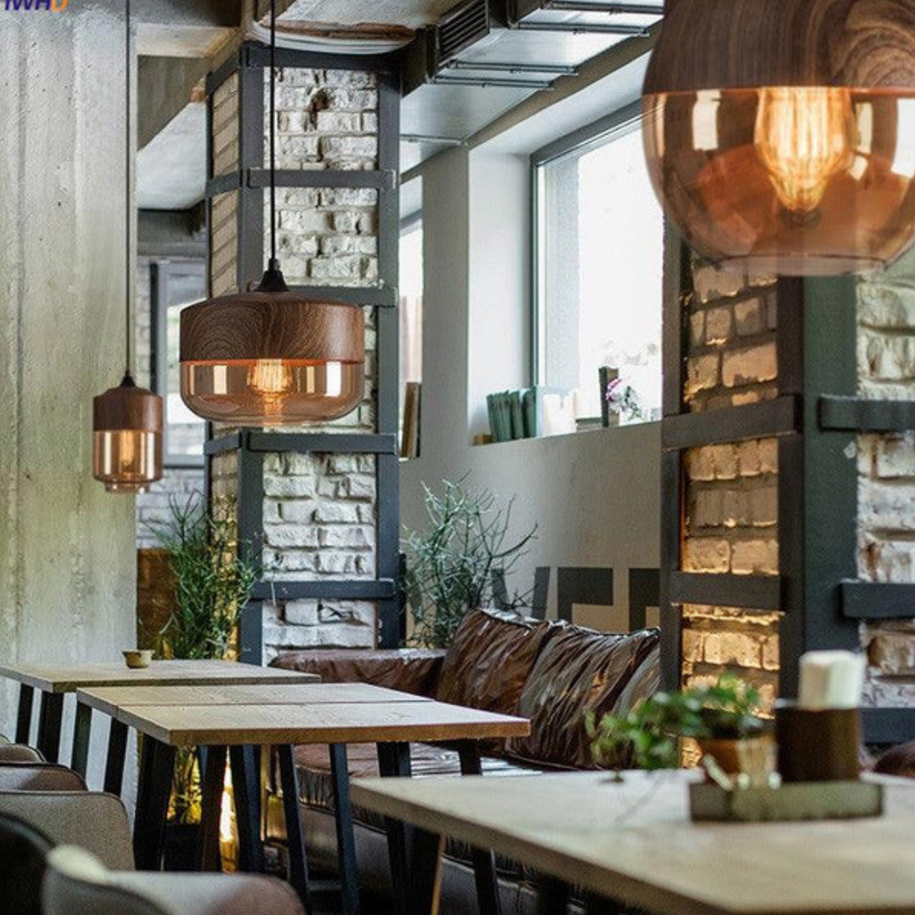 Harlow Light Pendant With Tint Glass And Nordic Wood In Minimal Scandinavian Style