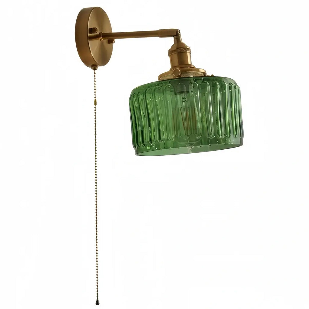 Vintage Brass Wall Lamp — Glass Shade with Pull Chain for Living Room - Flindria