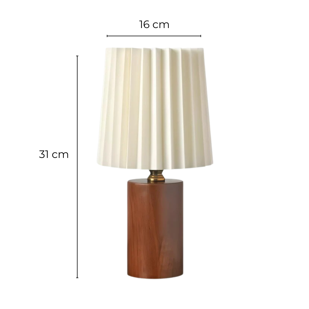 LumaRidge Table Lamp In Wood Finish With Pleated Shade And Warm LED Glow