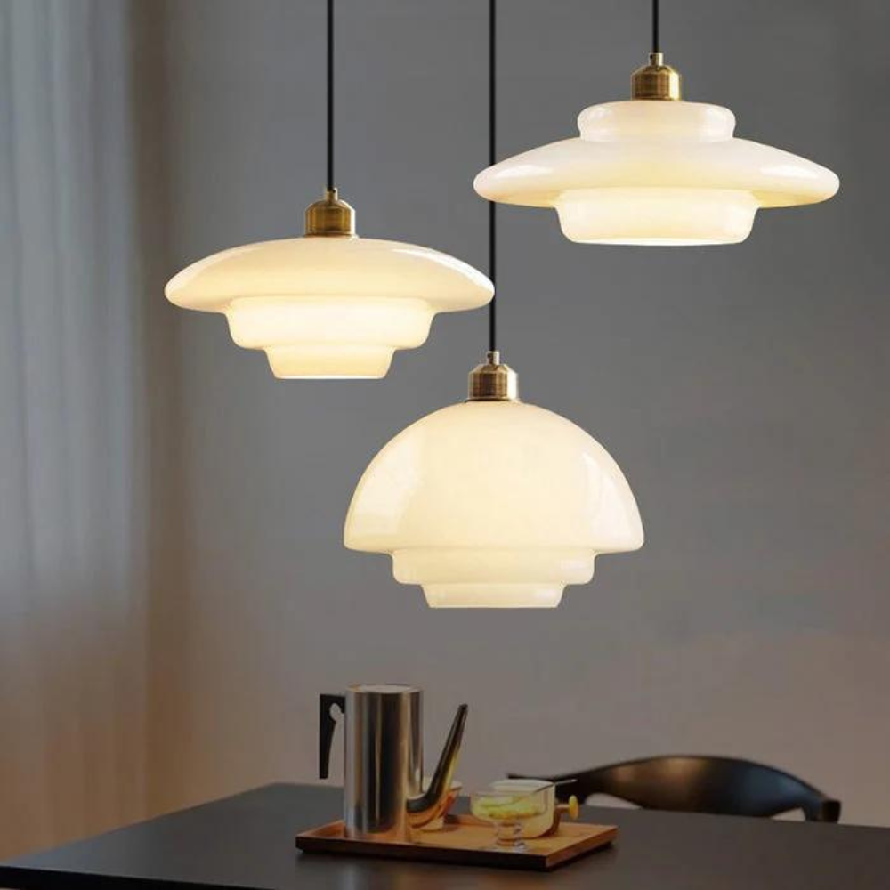 Art Deco Gold Finish Ceiling Lamp — Brass Frame, Glass Diffuser, Vintage Design